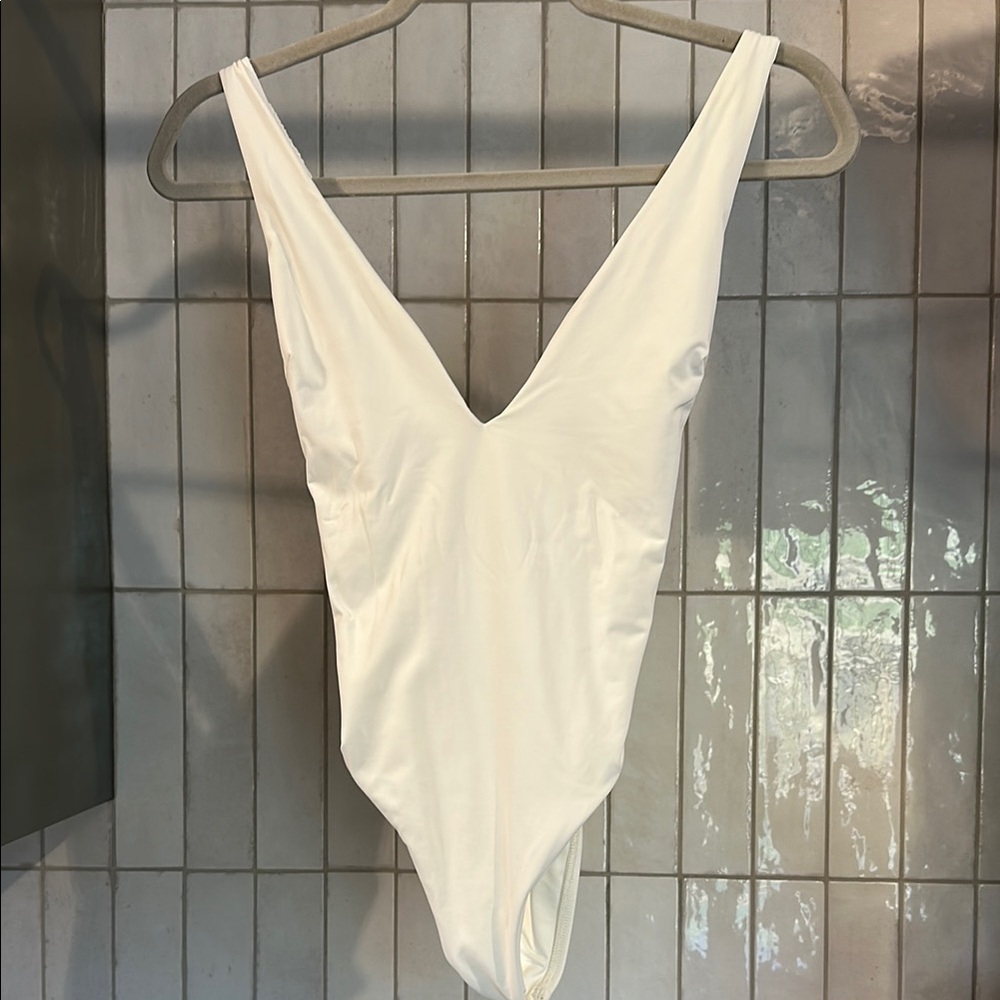 White V-Neck Swimsuit